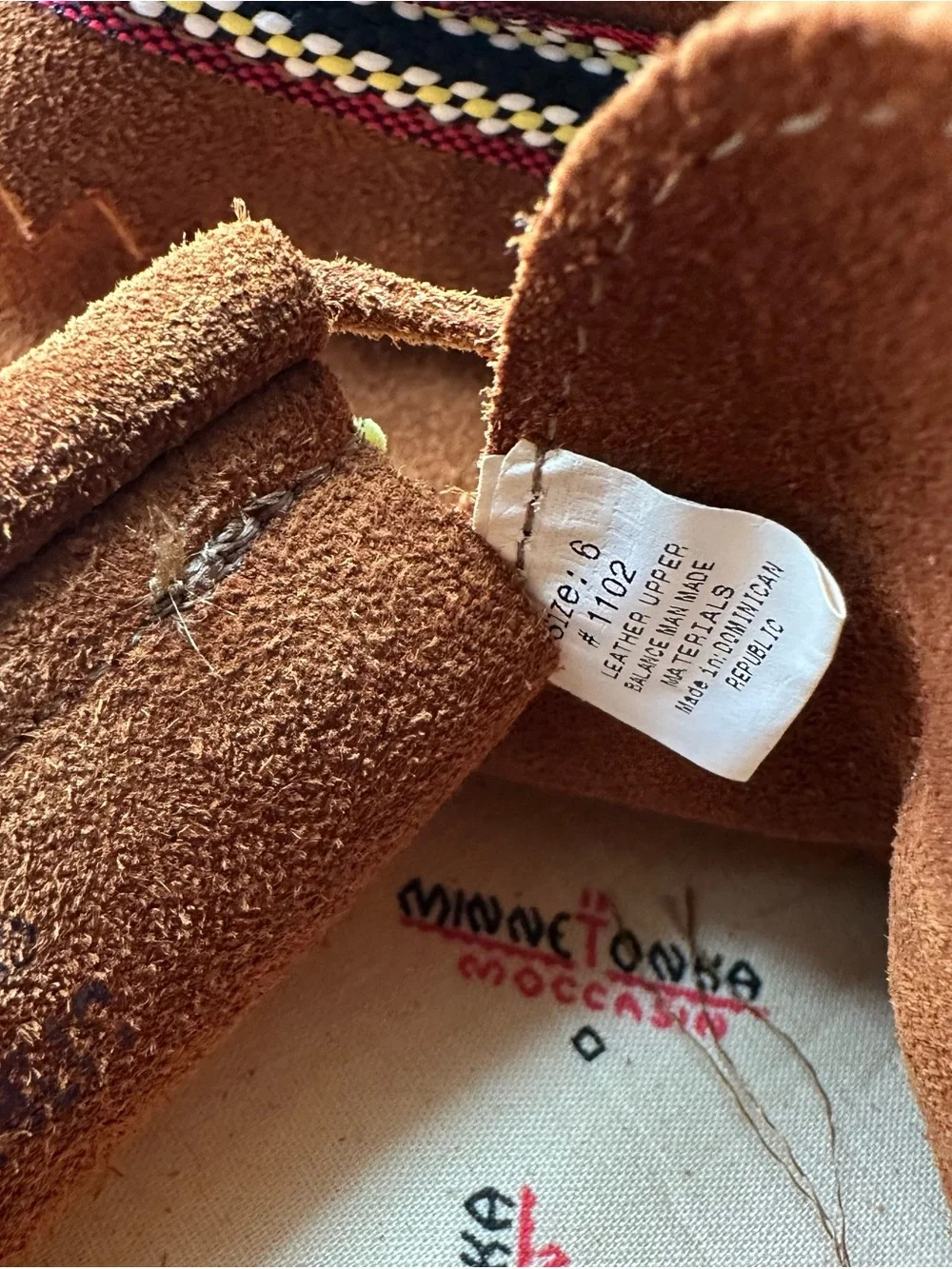 Minnetonka Brown Suede Kids Moccasins with Colorful Trim